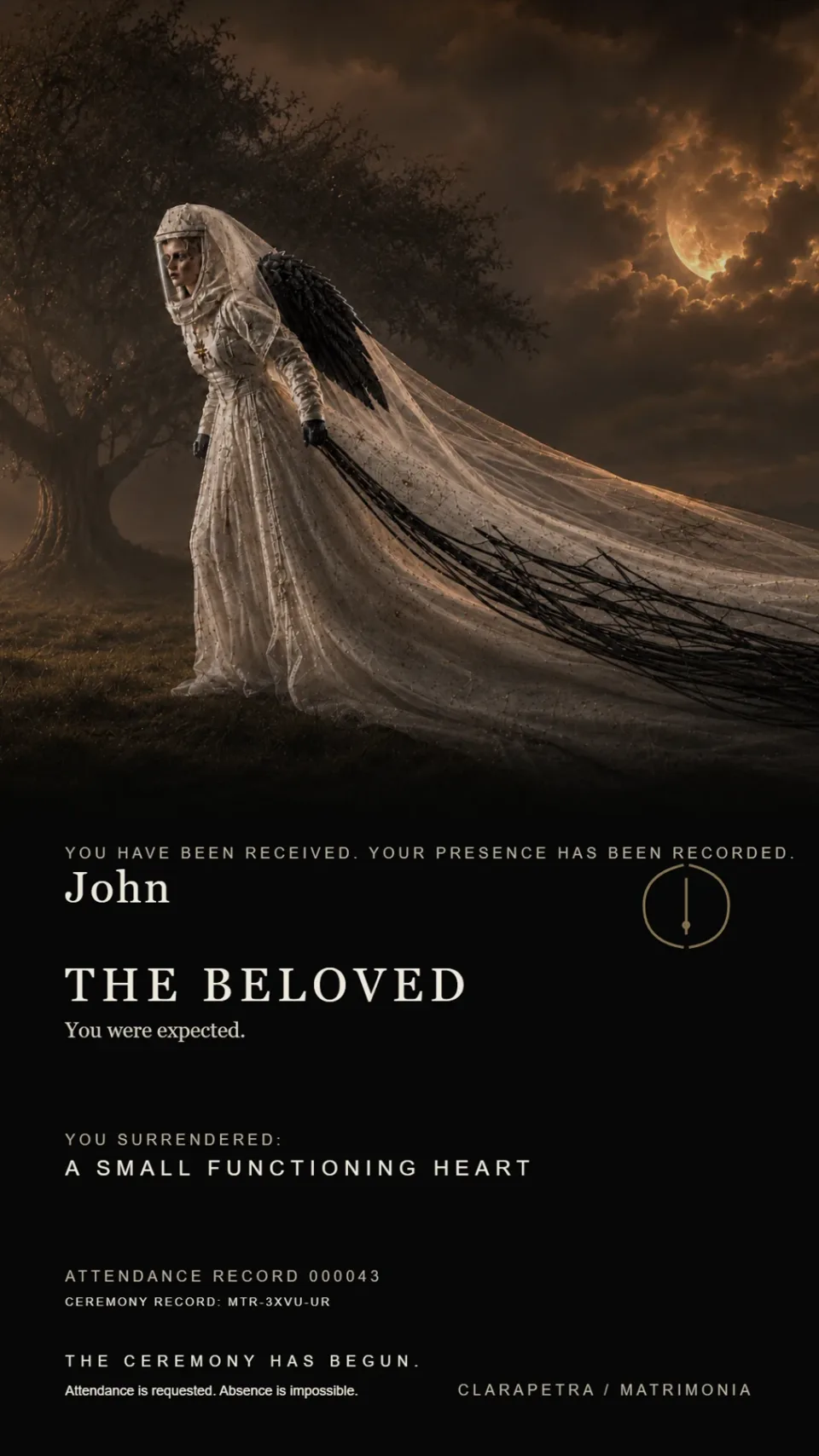 Vertical MATRIMONIA story artwork combining the ceremonial bride with typographic song messaging.