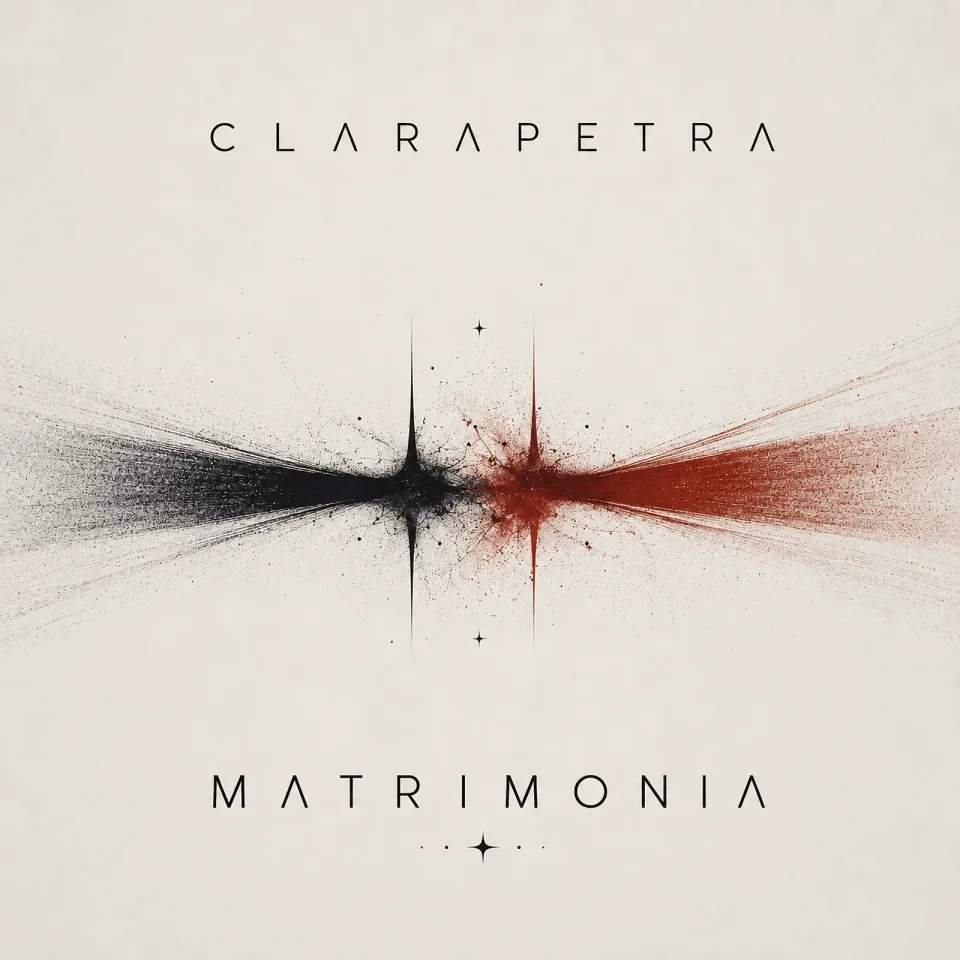 Minimal cream MATRIMONIA cover with black and red waveform-like marks.