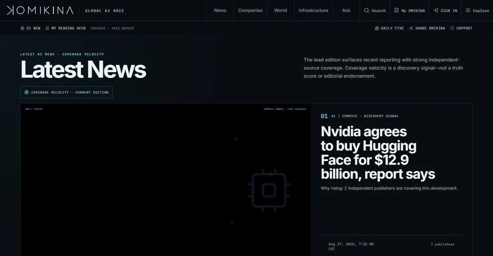 Current OMIKINA Latest News interface captured from the live platform on August 27, 2026.