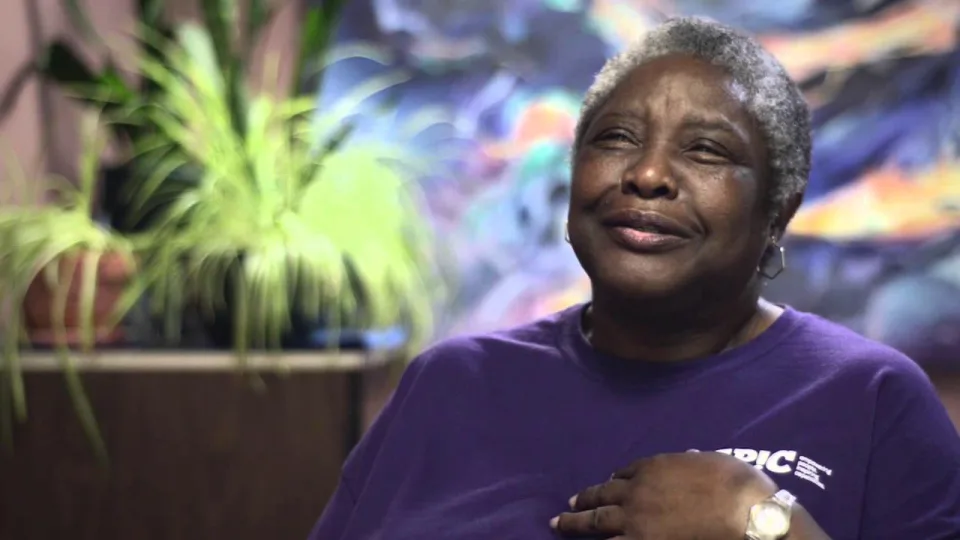 Fully framed interview portrait from an EP!C nonprofit documentary production.