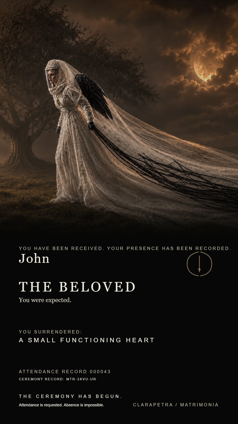 Vertical MATRIMONIA story artwork combining the ceremonial bride with typographic song messaging.